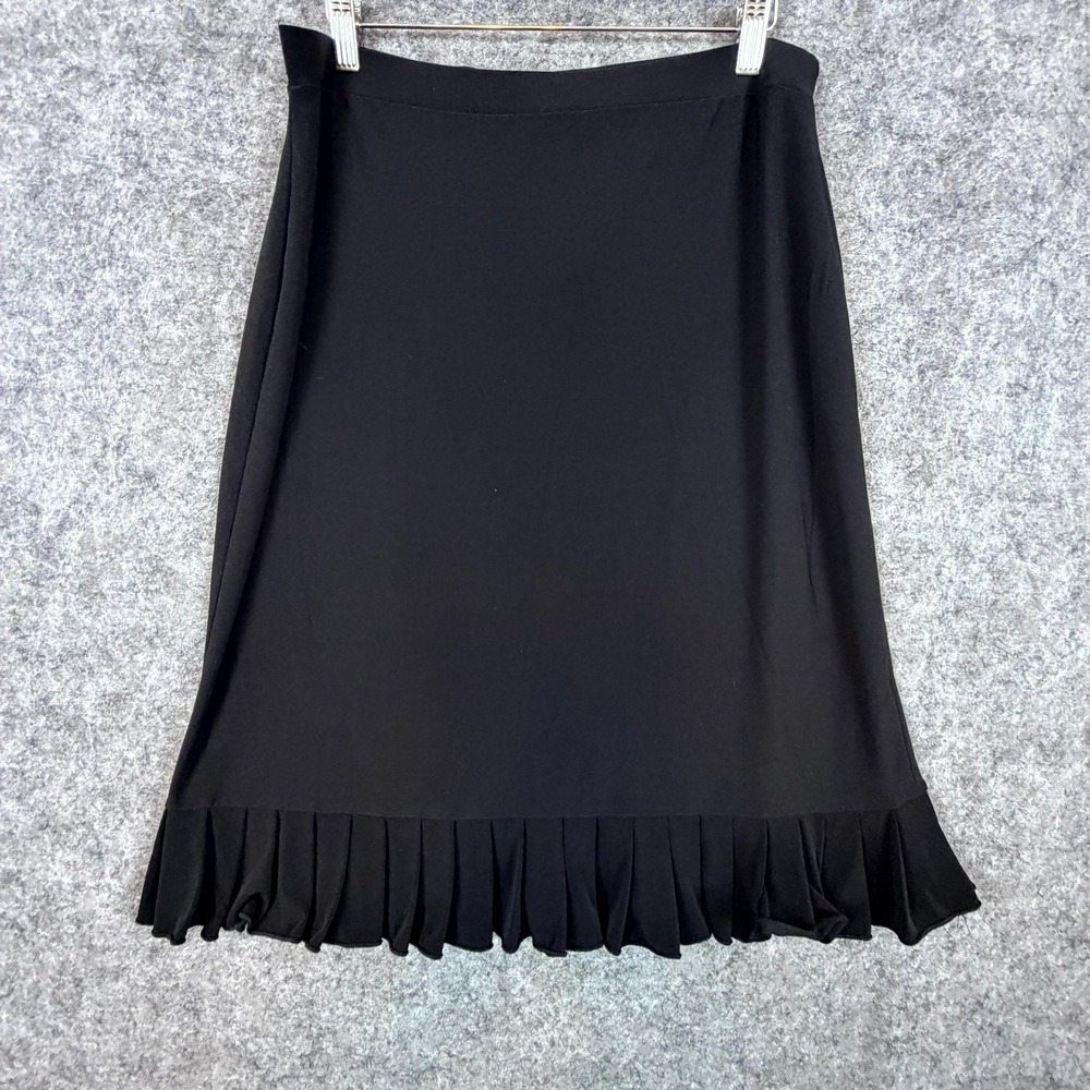 Susan Lawrence A-Line Skirt Womens Large Black Pleated Ruffle Hem Pull On Career